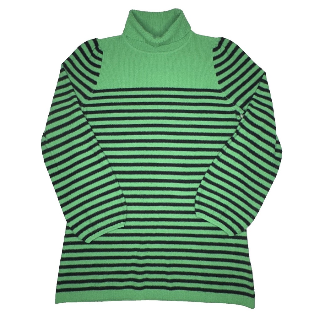 Juicy Couture Turtleneck Sweater Womens XL Green Navy Striped Wool Cashmere Y2K